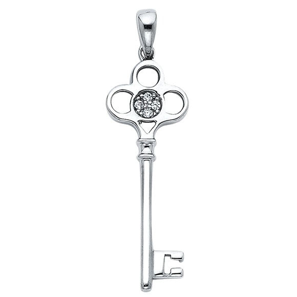 14K White GoldKey CZ Pendant